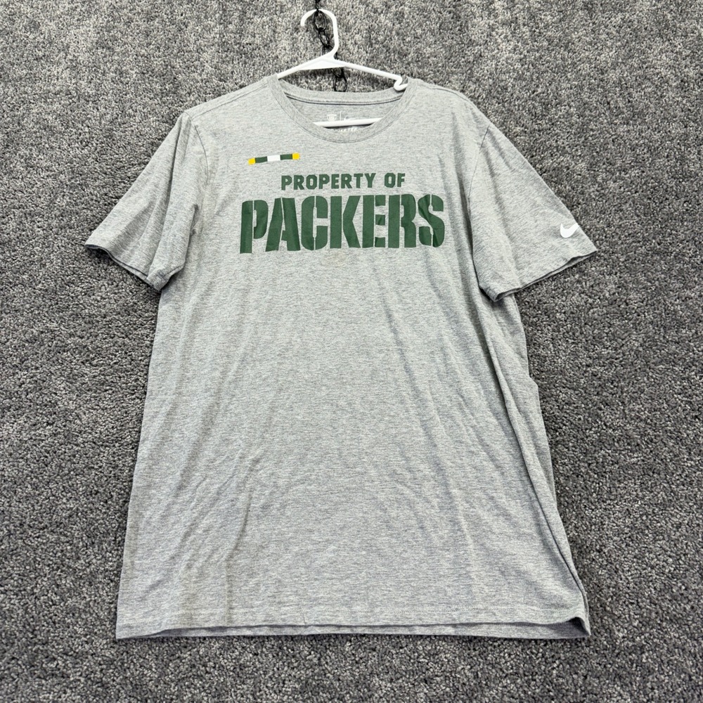 Nike T Shirt Mens Large Gray Green Bay Packers NFL Training Short Sleeve Tee